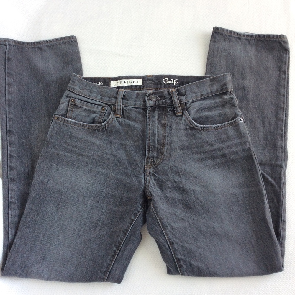 Grey Distressed Straight Leg Jeans 28x30